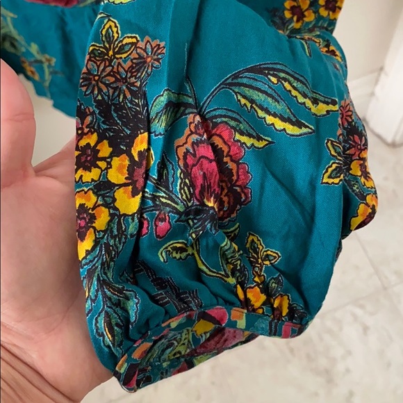 Angie Teal Floral Tie Front Top - Picture 8 of 10